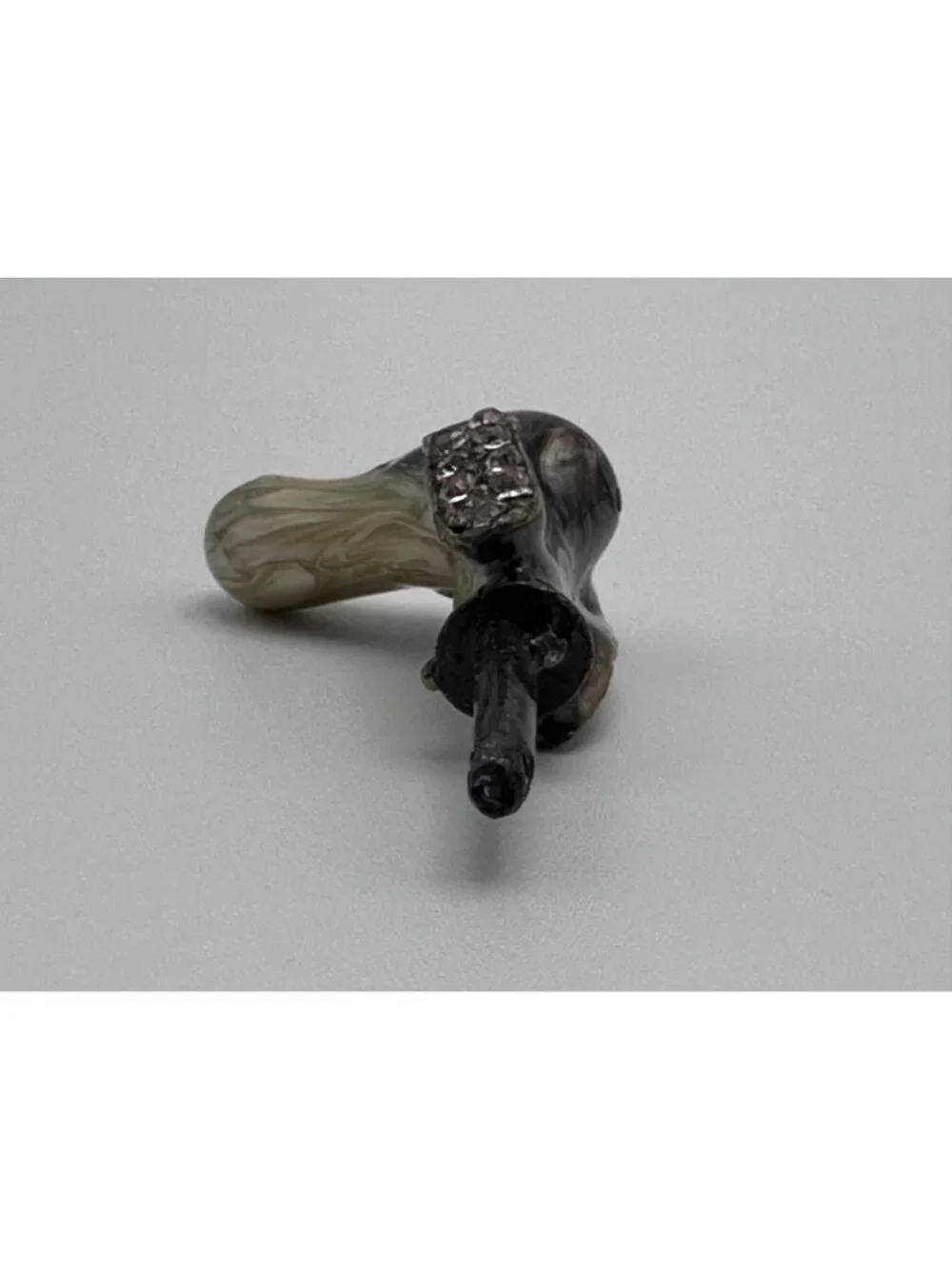 Vintage Dog Head Wine Cork Handle Rhinestones Marble Metal Swirled Design